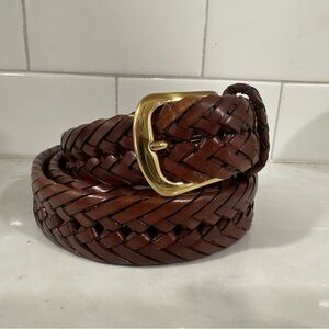 L.L. Bean Brown Braided Leather Belt with Gold Solid Brass Buckle